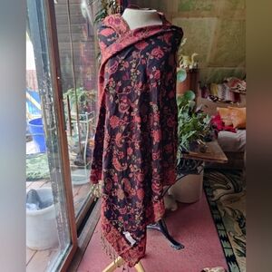 D&G Pashmina Scarf Shawl Wrap Cashmere Silk Fringe Floral Paisley 28x72" Orange